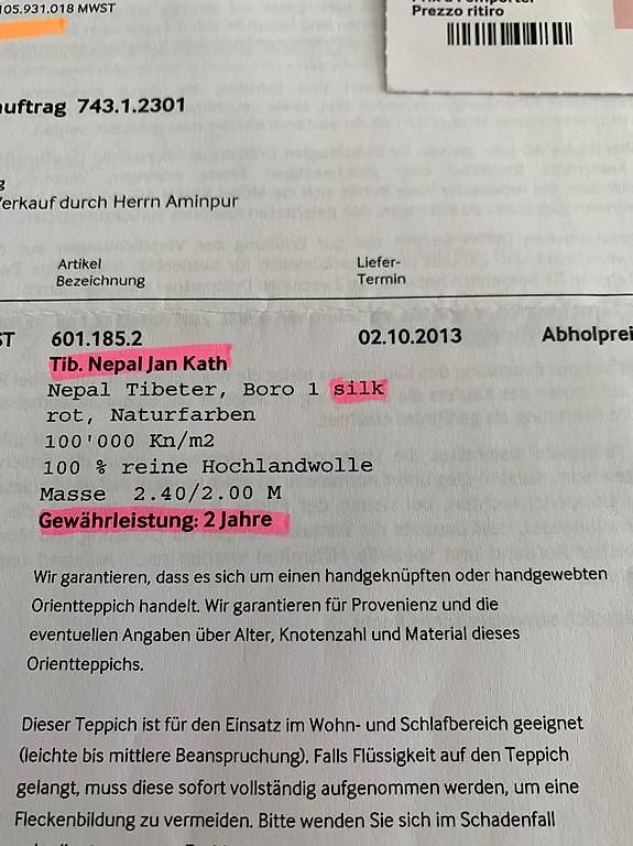Tappeti: Teppich Tib. Nepal Jan Kath  – Usato da Zürich venduto da Villiger8 3