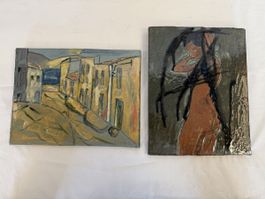 Lot de 2 peintures sur céramique signées Thomas Buxo