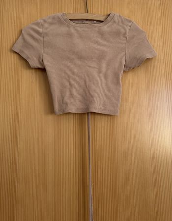 Crop-top beige côtelé à lacets, taille S