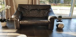 Hochwertiges 2-Sitzer-Sofa aus echtem schwarzem Rindsleder