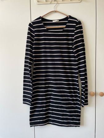 H&M BASIC Langarmkleid Schwarz/Weiss Gestreift Gr. M