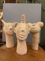 Einzigertige Keramik Kunst - 3 Kopf Skulpturen