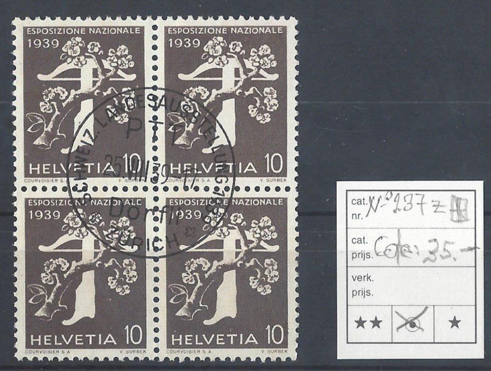 Tutti i francobolli: zz107/No  237z en bloc de 4   oblitéré. – Usato da Fleurier venduto da chrisssssss