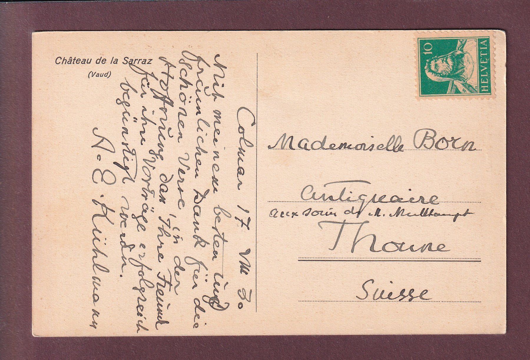Cartes postales: Château de LA SARRAZ - Boissonnas - 1930 – D'occasion à Pully par nicecards 1