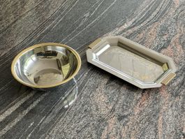 Design-Paar „Tablett und Schale“ vergoldet 24K