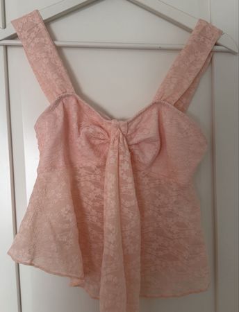 Pink Lace Top with Bow Detail Size S