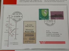 Sonderbeleg Bahnpost mit Kartonbillett Kleindietwil Basel