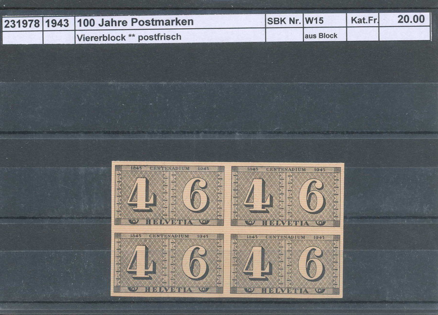 Tutti i francobolli: 1943 Viererblock aus "Luxusblatt", ** postfrisch – Nuovo (secondo la descrizione) da Winterthur venduto da Zupogeru