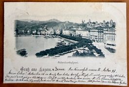 Luzern - Litho Schweizerhofquai - Dampfschiff 1897. Schön !