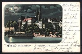 Litho Basel, Basel, Rheinansicht mit M
