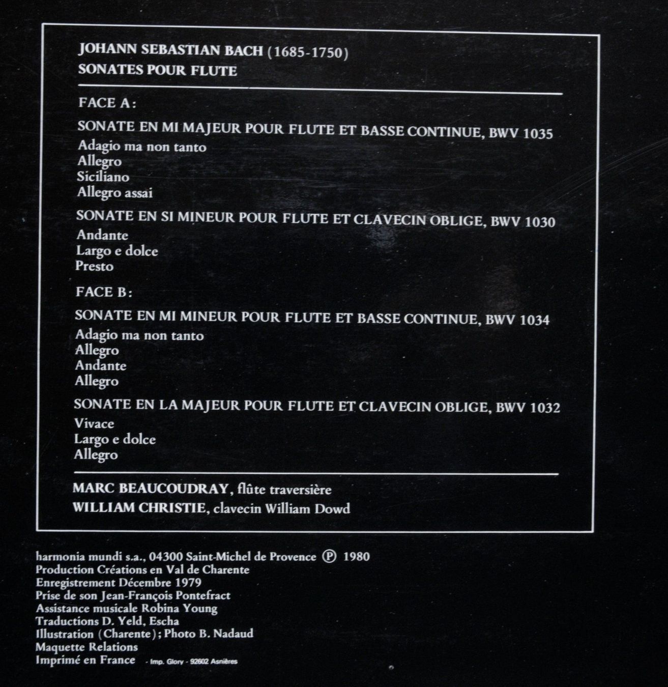 Dischi in vinile: Bach Sonates pour Flûte Beaucoudray & Christie - Harmonia M. – Usato da Unterseen venduto da vinylmore 1