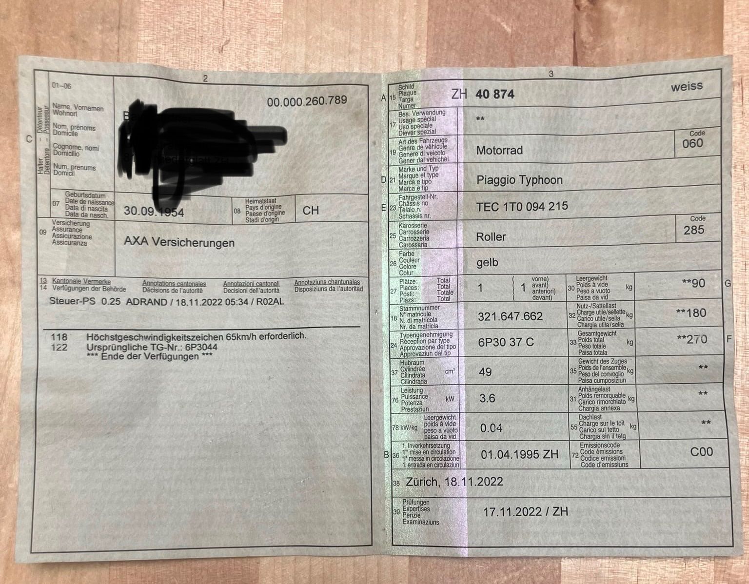 Piaggio Strasse: Roller Piaggio Typhoon 50cc gelb – Defekt aus Zürich von Nopipo 5