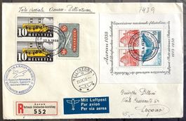 1938 Block W11 auf R- Brief / mit Mischfrankatur Bellinzona