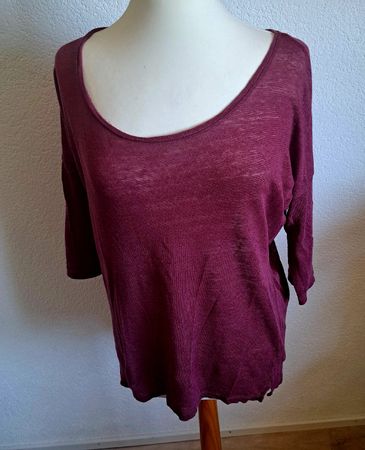 Esprit Damen Leinen Langarmshirt bordeauxrot Grösse M