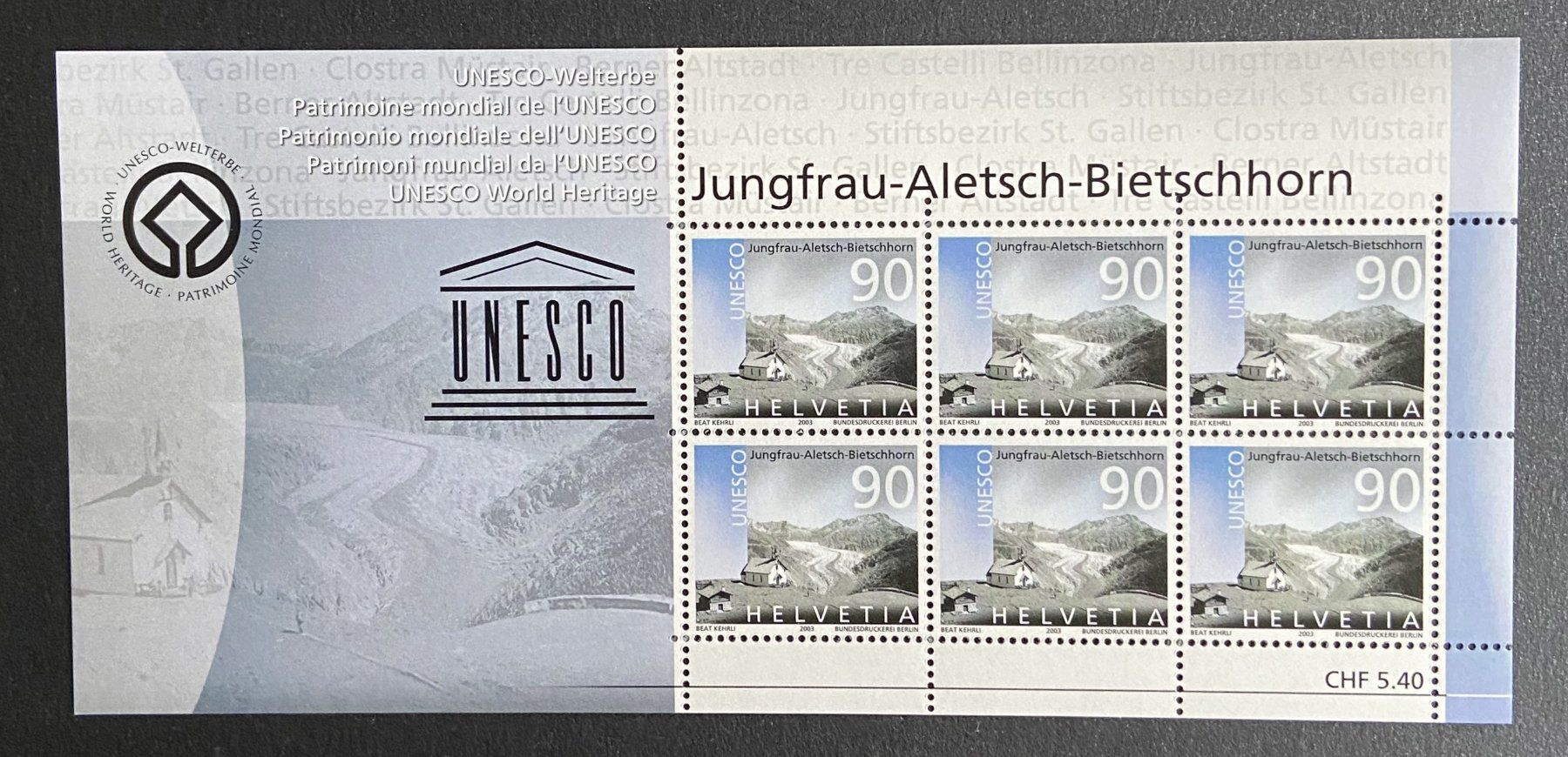 Tutti i francobolli: Schweizer Kleinbogen  2003 UNESCO-Welterbe – Usato da Böckten venduto da Hansi36