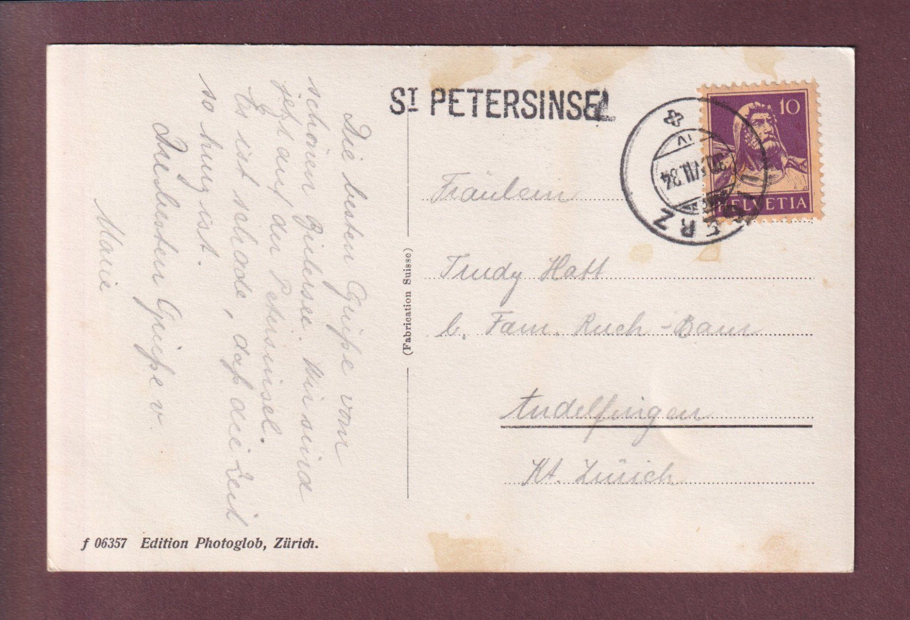 Ansichtskarten: ST. PETERSINSEL - Boote - 1934 Langstempel – Gebraucht aus Pully von nicecards 1