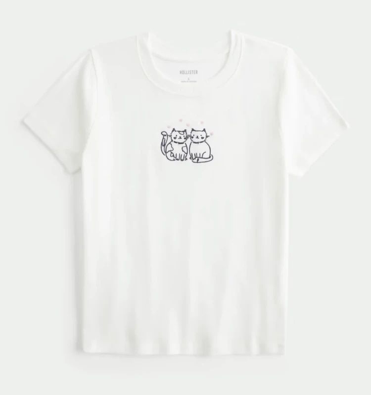 Hollister T-shirt: Hollister cat graphic baby tee – Nuovo (secondo la descrizione) da Genève venduto da toandfrom
