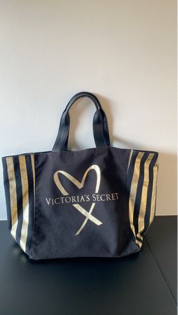 Rare Victoria's Secret Tasche, Stoff, schwarz gold gestreift