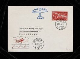 Enveloppe philatélique Pro Aero 1946 oblitérée 22.V.46