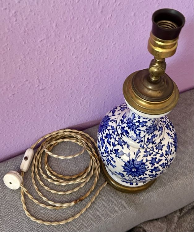 ANCIENNE LAMPE BERGER Delf ?? signé DE siglé à decors d oiseaux bleu à définir