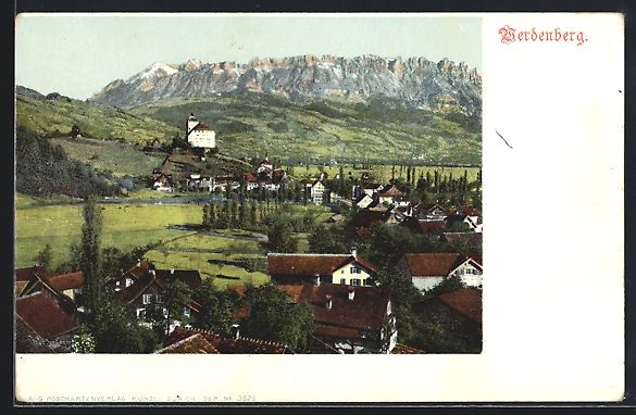 Cartoline postali: Werdenberg, Teilansicht mit Bergpanorama – Usato da Berlin venduto da bartko-reher