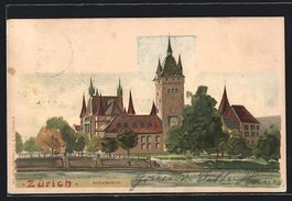 AK Zürich, Landesmuseum als Zeichnung