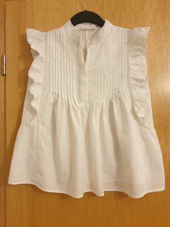 Chemisier, S, blanc à volants, coton, excellent état