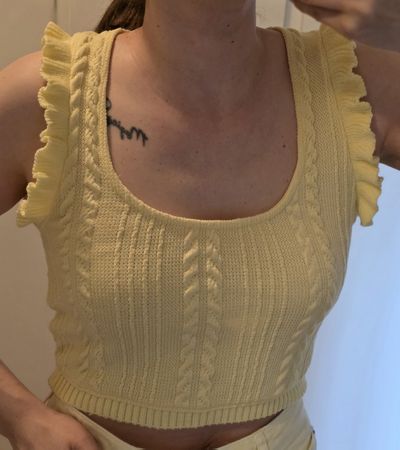Zara Top, Gelb, Gr. M, Rüschenärmel, Strick - Sommer!