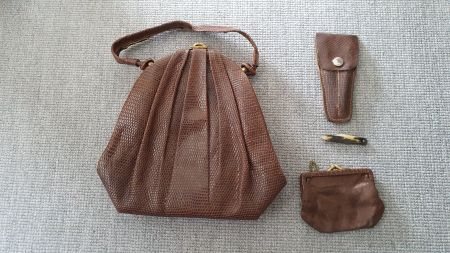 Antike, vintage Handtasche/wohl Leder mit passendem Zubehör
