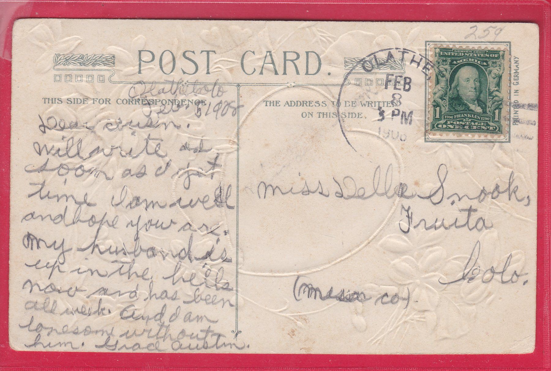 Cartoline postali: PRÄGEKARTE, VALENTINE GREETING, 8.2.1908 – Usato da Oberrieden venduto da Gebirgsstelze 1