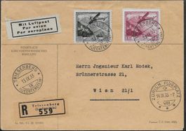 1933 FL R/Luftpost Triesenberg - ZH - WIEN F5+F6 TOP ab 1.-