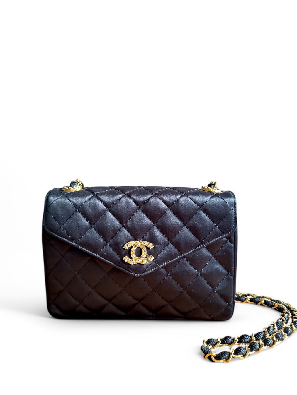 Chanel Borse da donna: Chanel Satin Rhinestone Chain Sac Tasche – Usato da Kriens venduto da hannaandkiko 2