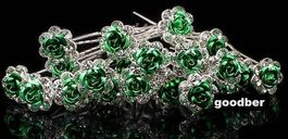 5 ROSES avec strass VERT argent