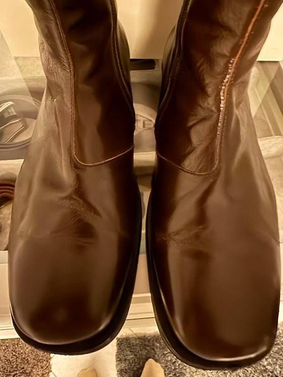 Scarpe da donna: Our Legacy Camion Boot Olive Leather – Usato da Belp venduto da misteryacky 1