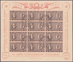 1943 W16 (Jubiläumsblock, Nr.1) mit Ersttags-Stempel, K:80.-