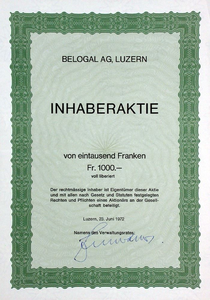 Documenti: Belogal AG Luzern - 1972 – Usato da Solothurn venduto da Sgasche