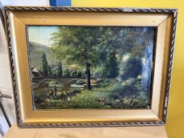 Ölgemälde Landschaft mit Brücke signiert  Eckendorff