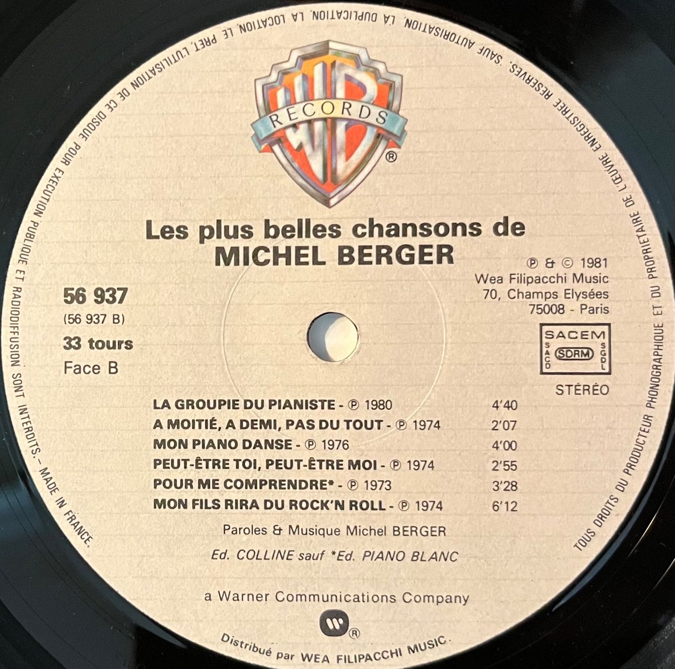 Vinyles: MICHEL BERGER - LES PLUS BELLES CHANSONS - 33 Tours – D'occasion à Bussigny par vinyl-pas-cher 3