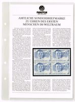 Amtliche Sonderbriefmarke zu Ehren des Ersten Menschen im We