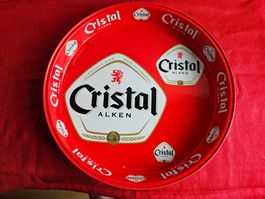 Plateau publicitaire Cristal Alken rond rouge métal