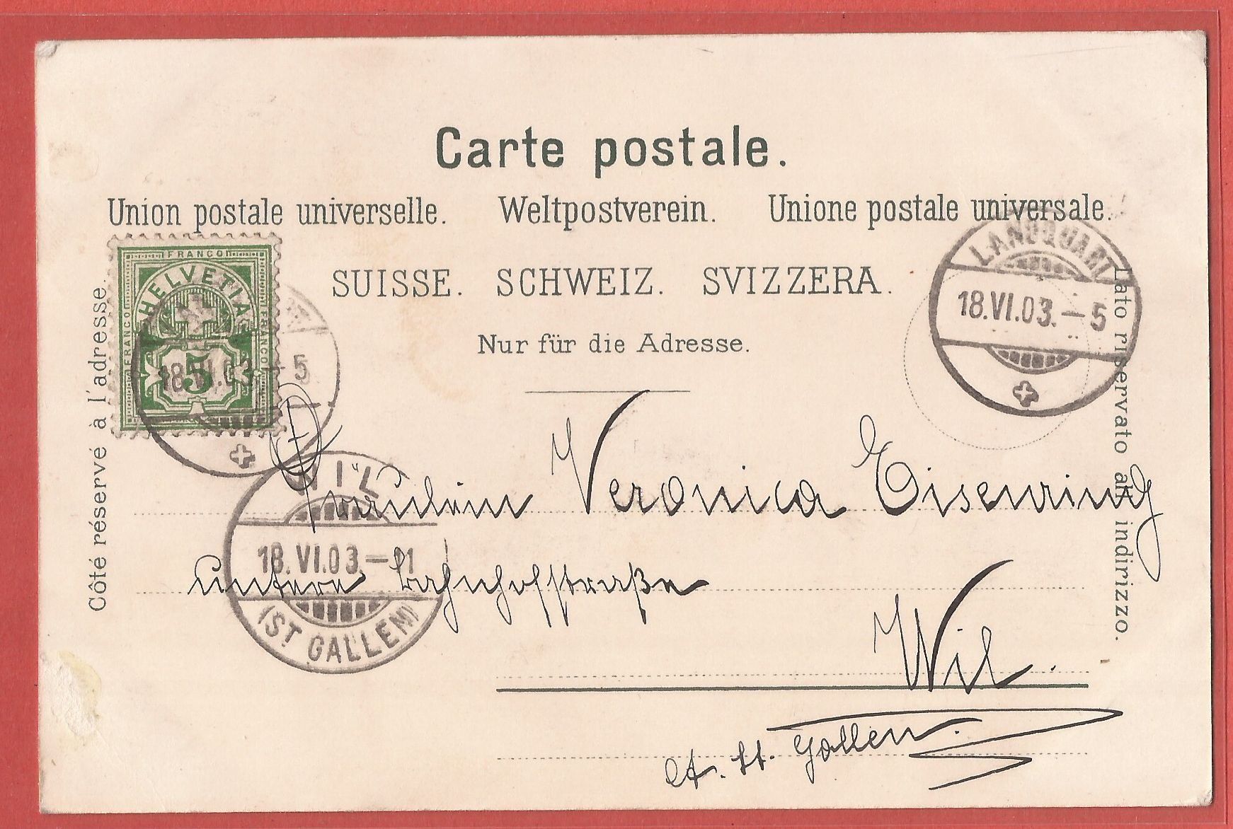 Cartoline postali: Landquart Bahnhof mit Bahn - 1903 – Usato da Fislisbach venduto da Porano 1