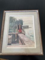 Gemälde Walter Sautter Mädchen am See 35.5 x 42 cm Aq.