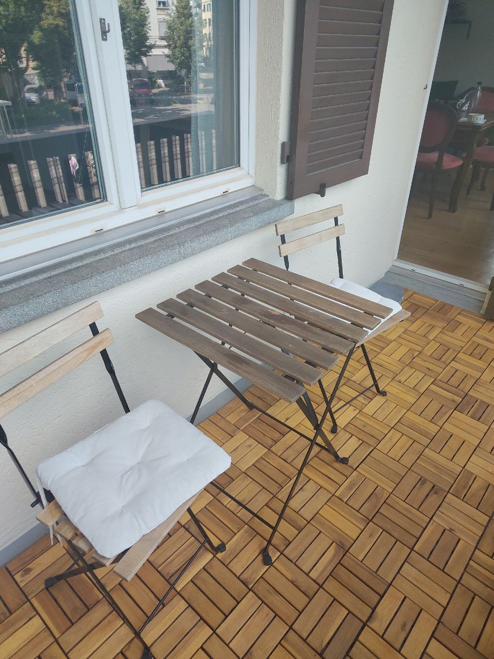 Ikea Set di tavolo e panche: Balkonset Tisch mit 2 Stühlen Holz Metall – Usato da Zürich venduto da mar_f5d7