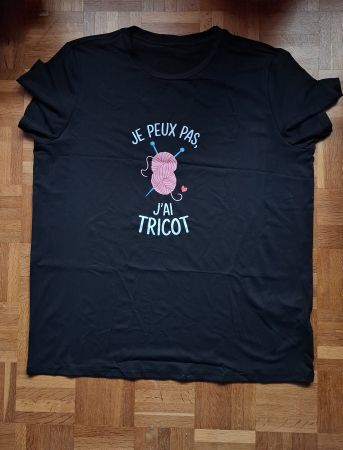 T-shirt noir "Je peux pas j'ai tricot" neuf/T-Shirt schwarz