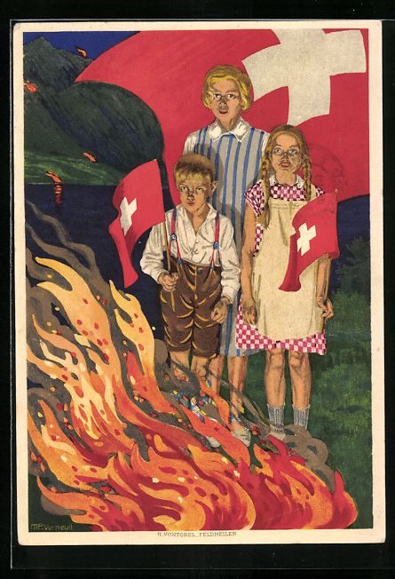 Cartoline postali: Schweizer Bundesfeier 1930, Kinder am La – Usato da Berlin venduto da bartko-reher