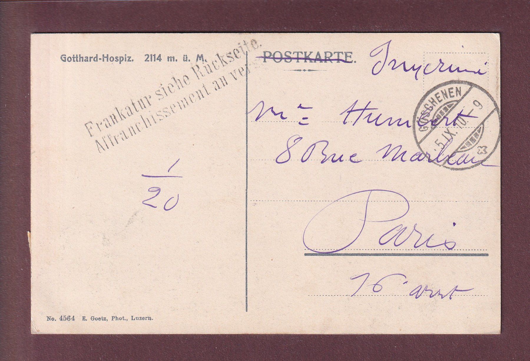 Cartoline postali: GOTTHARD-HOSPIZ - 1910 – Usato da Pully venduto da nicecards 1