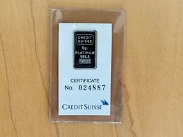 5g Credit Suisse Platinbarren,  999.5 Zertifikat.