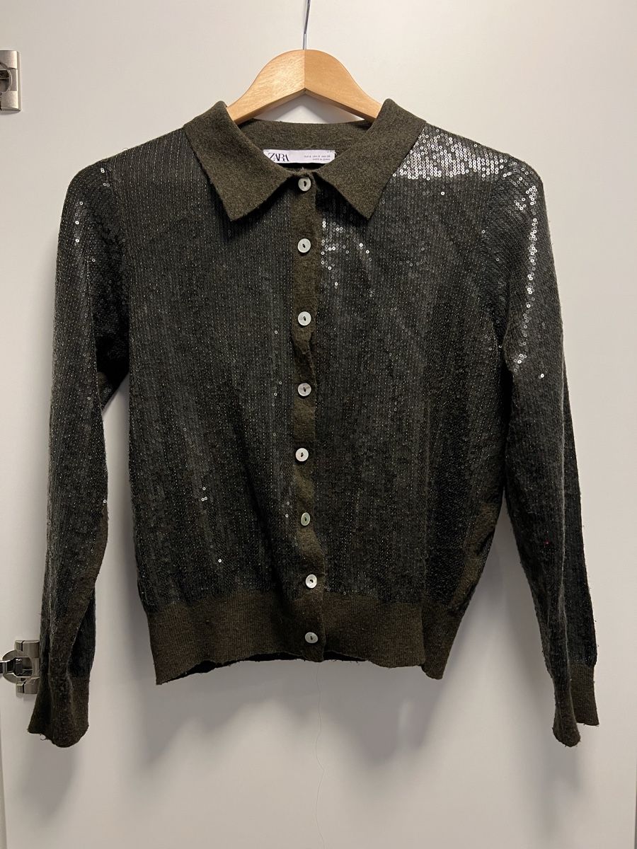 Zara Maglioni & Felpe: Zara Green Sequin Cardigan, Size S – Usato da Zürich venduto da son_f7qw