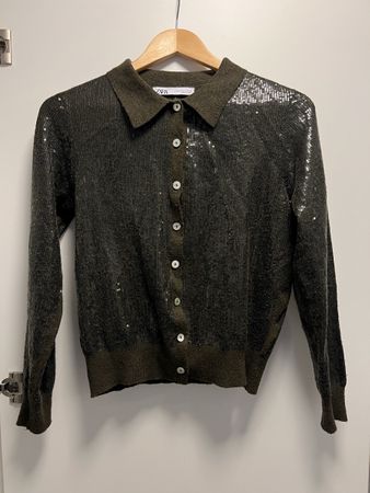 Zara Green Sequin Cardigan, Size S