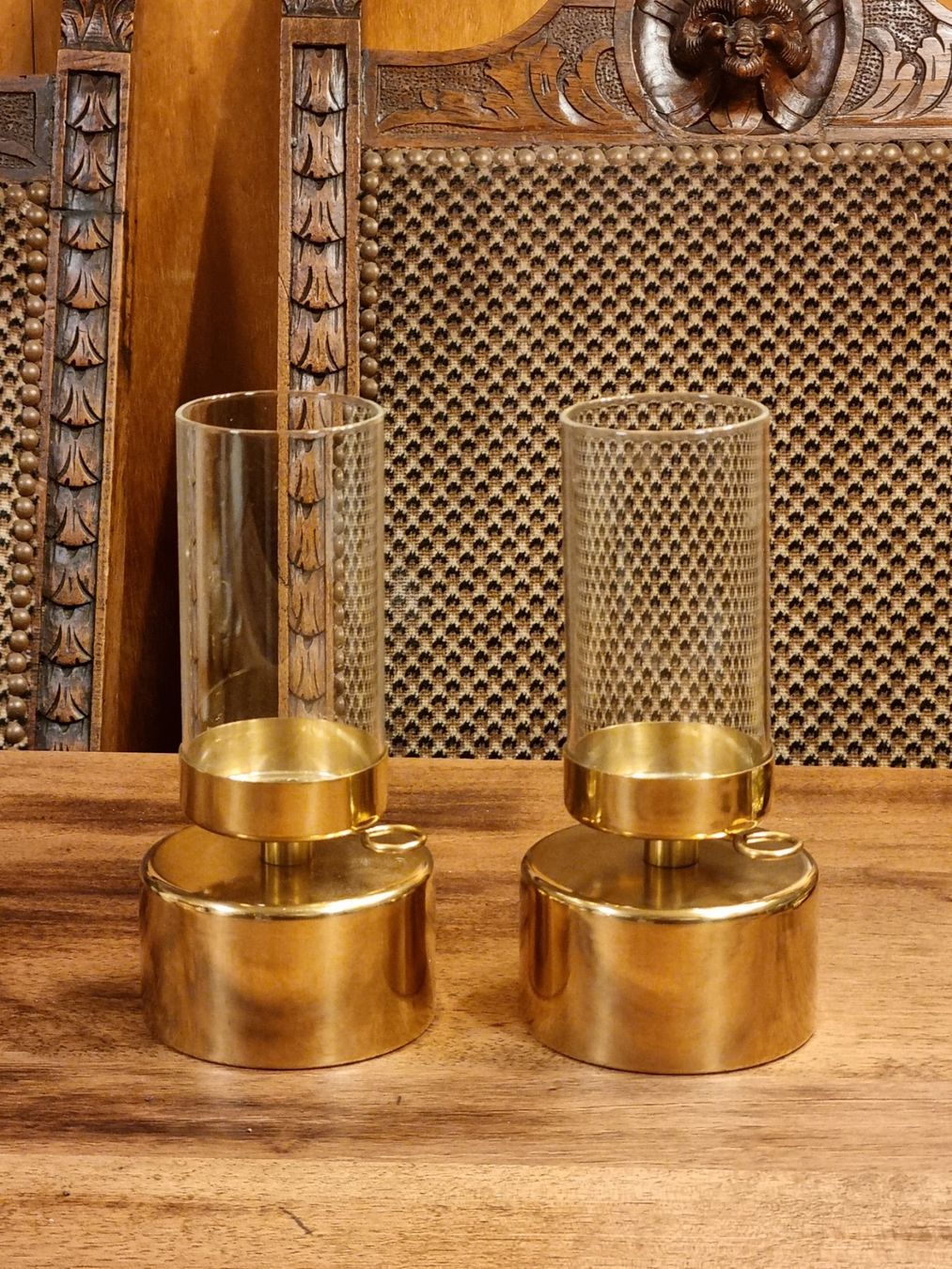 Portacandele: 2 Windlichter mit Glaszylinder, goldfarben – Usato da Scharnachtal venduto da devin03 5